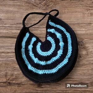 Handmade Crocheted Black and light Blue purse